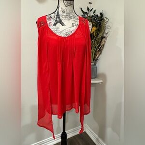 Signature Studio Red Asymmetrical Metal Embellished Blouse size Small